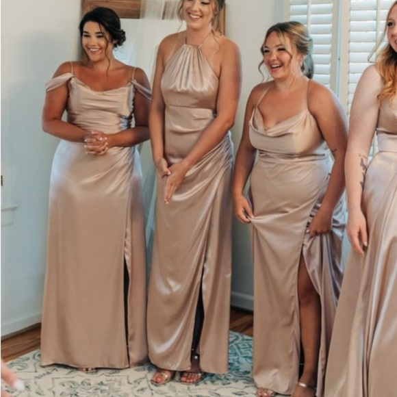 David’s Bridal Galina Signature Tie-Neck Charmeuse Halter Dress Sand 10 GS290121 - Picture 8 of 8